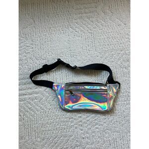 silver iridescent fanny pack